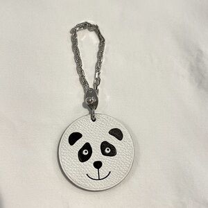 HERMES White leather panda and silver bag charm or key chain